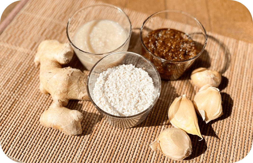 しょうが、にんにく、麹